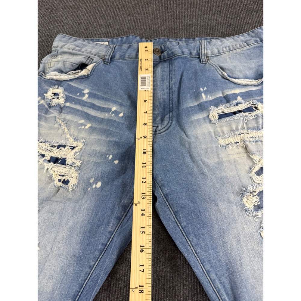 Smoke Rise Mens Distressed Moto Jeans Light Wash Paint Splatter 40x32 Streetwear - Picture 3 of 10